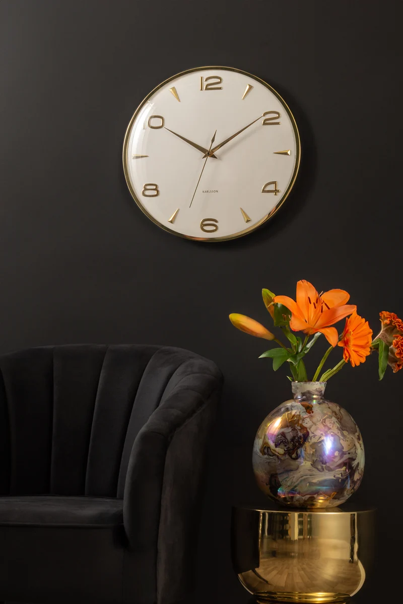 Karlsson Sienna Glow KA6017WH Wanduhr Weiß • Goldene Zeiger & Indizes • Konvexlinse