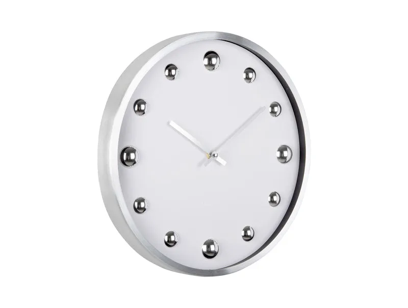 Karlsson Shiny Dots KA5971WH Wanduhr Weiß • Glänzender Alurahmen • Geräuscharmes Quarzwerk