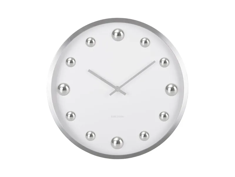 Karlsson Shiny Dots KA5971WH Wanduhr Weiß • Glänzender Alurahmen • Geräuscharmes Quarzwerk