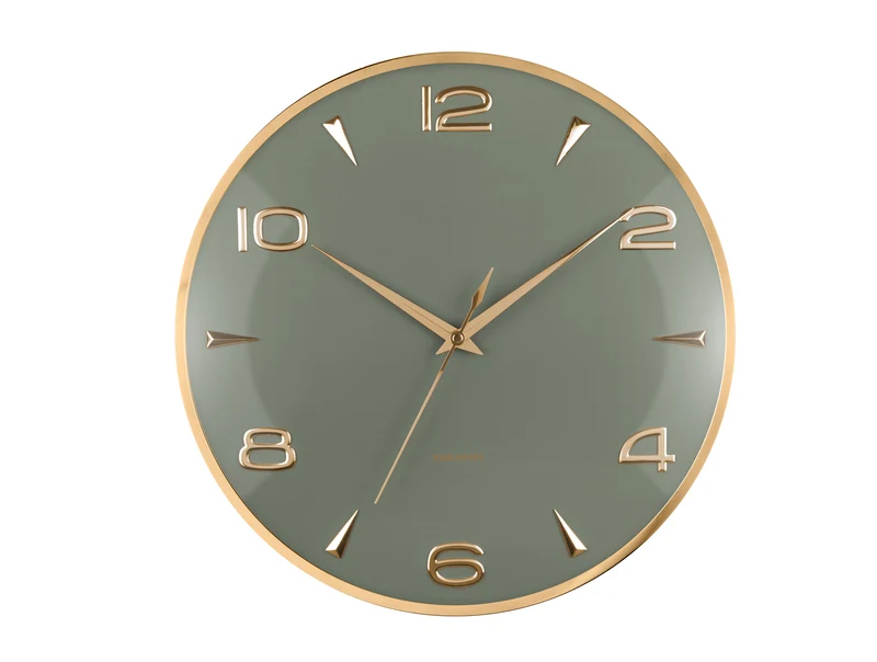 Karlsson Sienna Glow KA6017GR Wanduhr Dschungelgrün • Goldene Zeiger & Indizes • Konvexe Linse