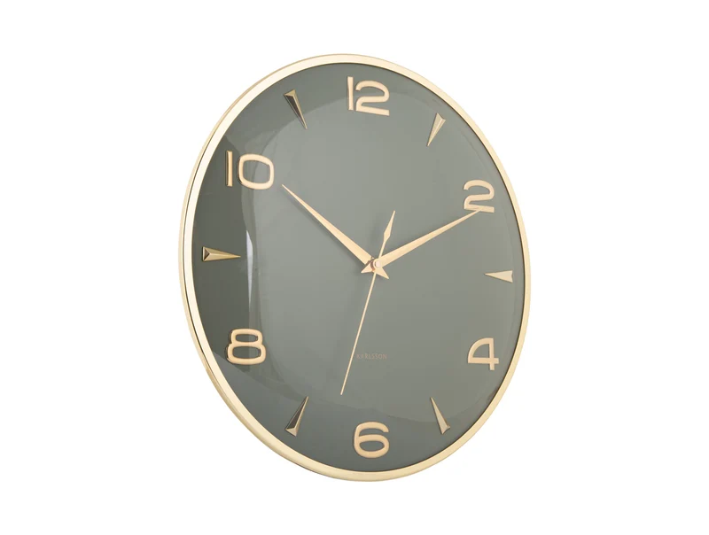 Karlsson Sienna Glow KA6017GR Wanduhr Dschungelgrün • Goldene Zeiger & Indizes • Konvexe Linse