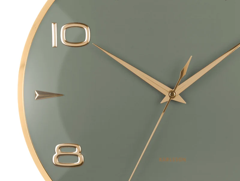 Karlsson Sienna Glow KA6017GR Wanduhr Dschungelgrün • Goldene Zeiger & Indizes • Konvexe Linse
