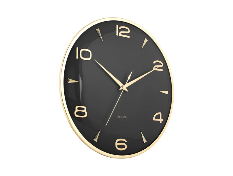 Karlsson Sienna Glow KA6017BK Wanduhr Schwarz • Goldene Indizes • Konvexe Linse