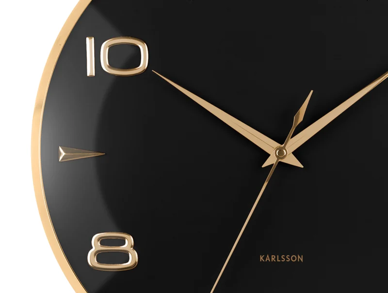 Karlsson Sienna Glow KA6017BK Wanduhr Schwarz • Goldene Indizes • Konvexe Linse