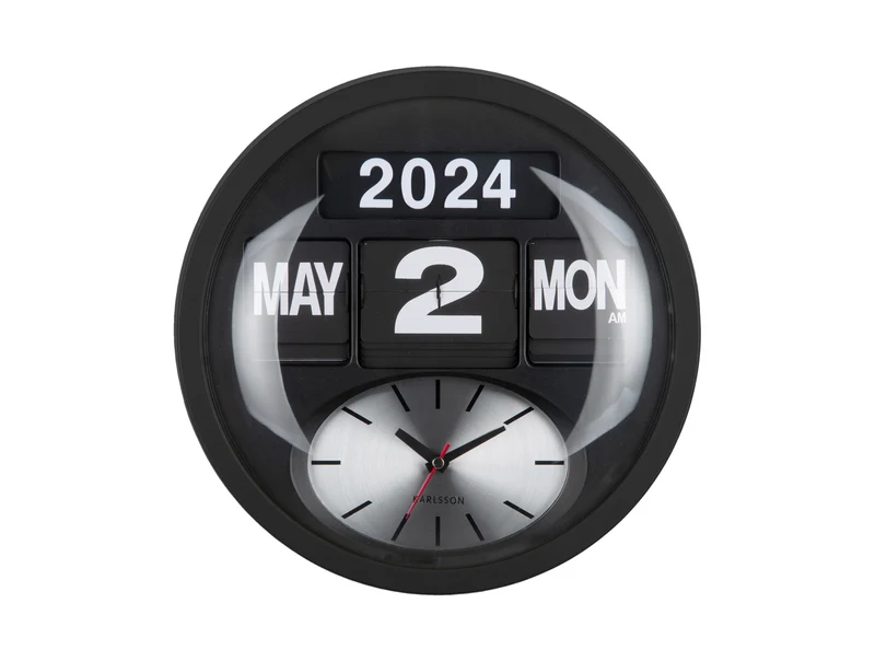 Karlsson Round Flip KA6030BK Wanduhr Schwarz • Analoge Klappzahlen-Uhr • Retro-Design