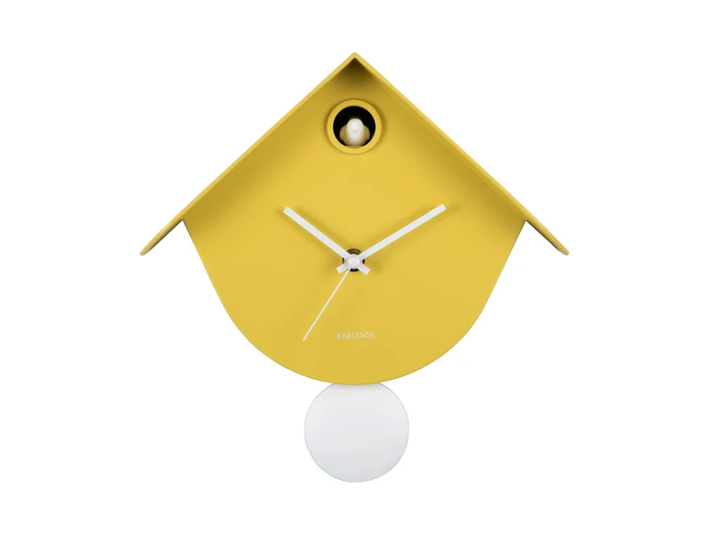 Karlsson Cool Retro Cuckoo KA6131YE Wanduhr Citronengelb • Kuckucksruf zur vollen Stunde • Geräuschloses Sweep-Uhrwerk