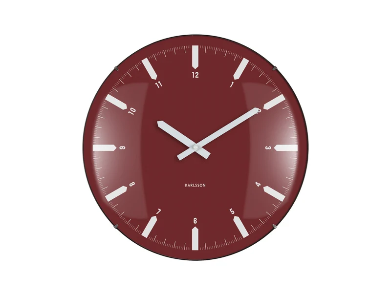 Karlsson Realista Dome KA6086RD Wanduhr Burgunderrot • Sweep-Uhrwerk • Gewölbtes Domglas