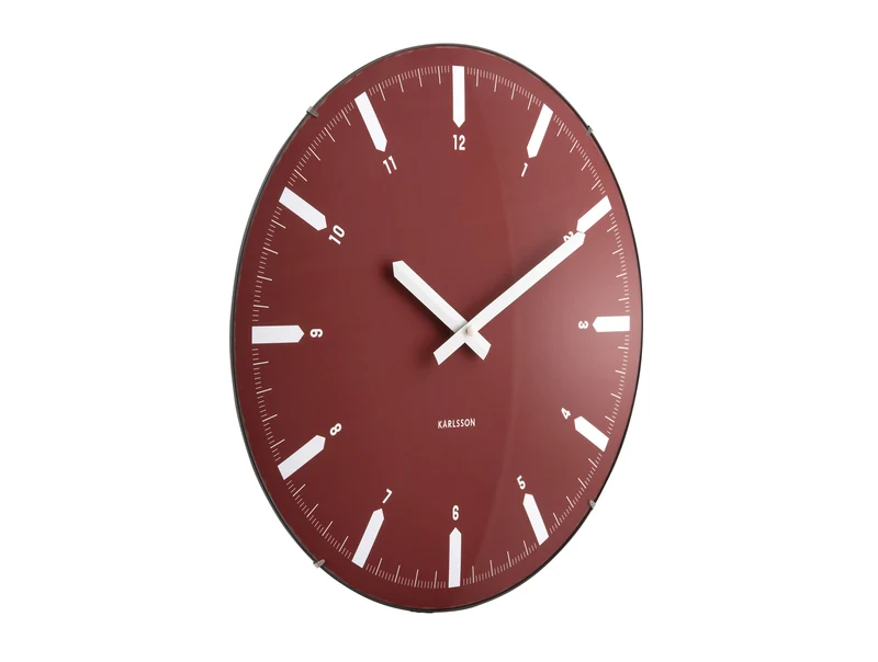 Karlsson Realista Dome KA6086RD Wanduhr Burgunderrot • Sweep-Uhrwerk • Gewölbtes Domglas