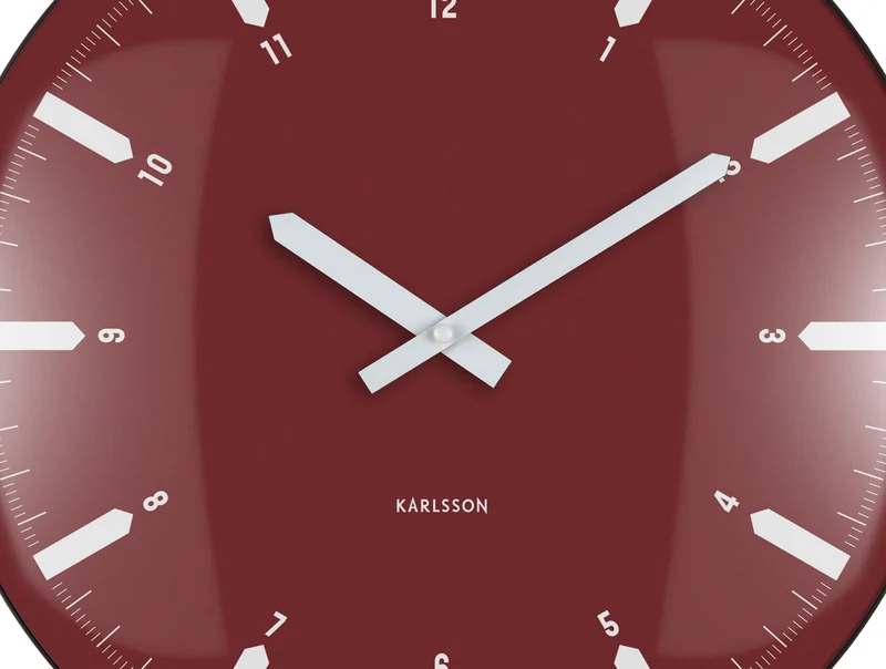 Karlsson Realista Dome KA6086RD Wanduhr Burgunderrot • Sweep-Uhrwerk • Gewölbtes Domglas