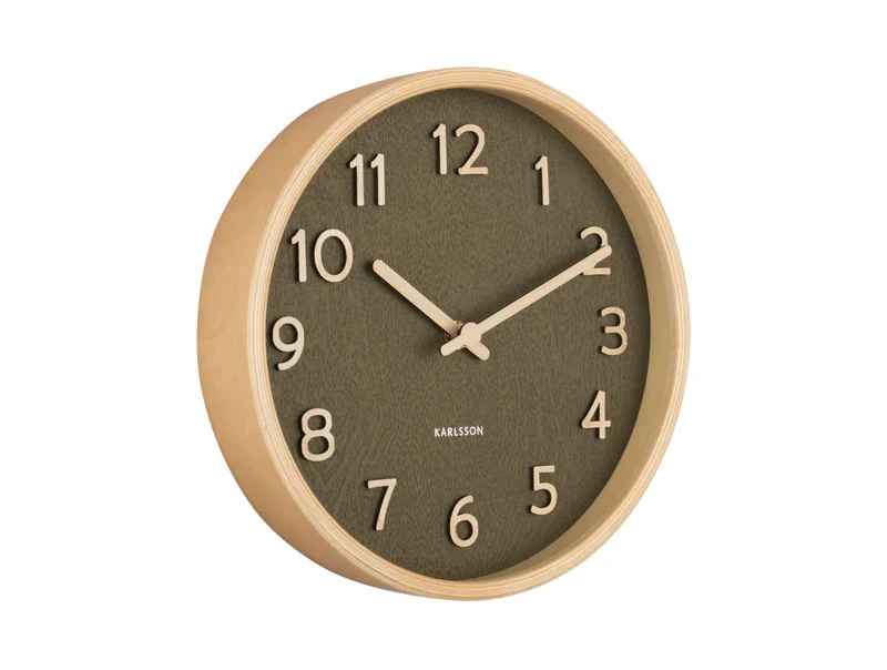 Karlsson Pure Wood Grain Small KA5851MG Wanduhr Moosgrün • Geräuschloses Sweep-Uhrwerk • Naturholz-Design