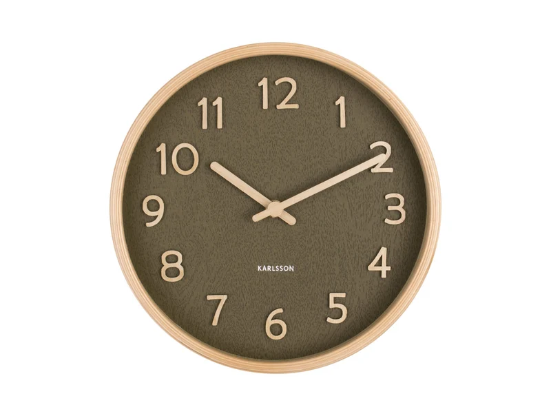 Karlsson Pure Wood Grain Small KA5851MG Wanduhr Moosgrün • Geräuschloses Sweep-Uhrwerk • Naturholz-Design