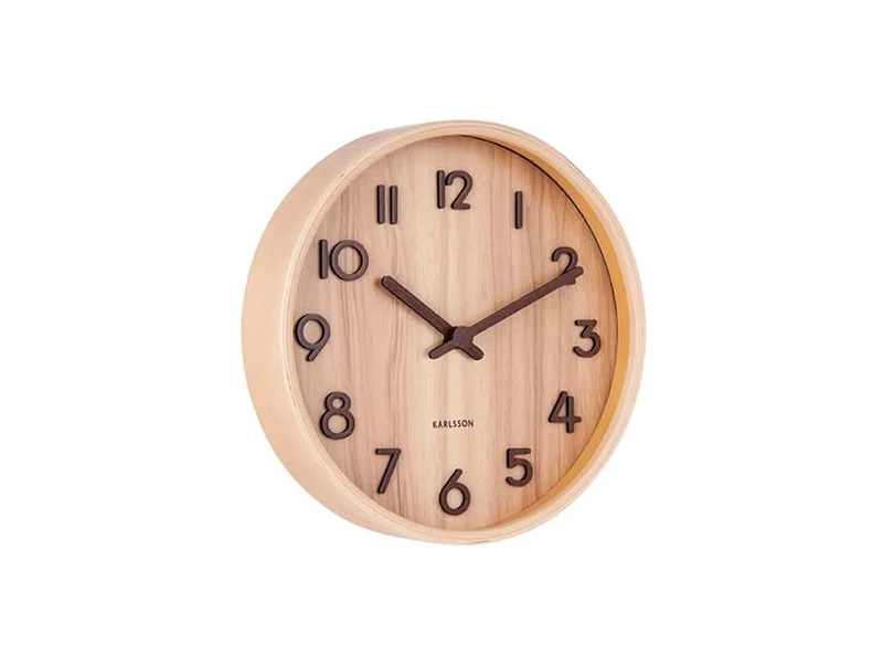 Karlsson Pure Small KA5808WD Wanduhr Hellbraun • Lautloses Sweep-Uhrwerk • Sperrholz-Vollholzdesign