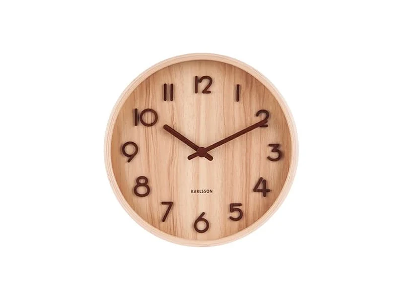 Karlsson Pure Small KA5808WD Wanduhr Hellbraun • Lautloses Sweep-Uhrwerk • Sperrholz-Vollholzdesign