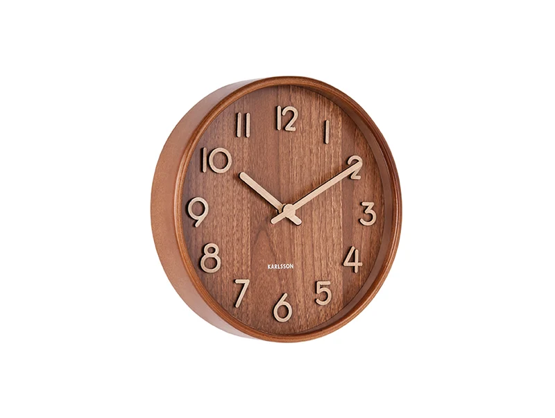Karlsson Pure Small KA5808DW Wanduhr Dunkelholz • Geräuschloses Sweep-Uhrwerk • Bassholz-Gehäuse