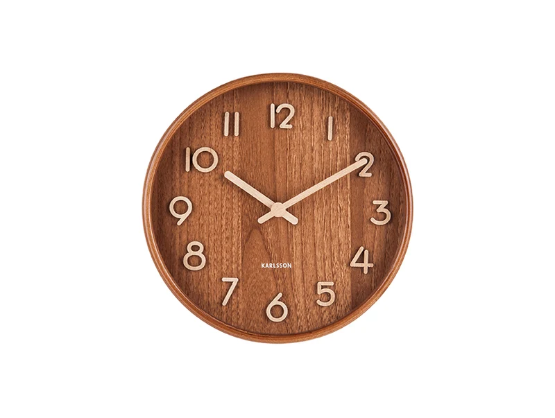 Karlsson Pure Small KA5808DW Wanduhr Dunkelholz • Geräuschloses Sweep-Uhrwerk • Bassholz-Gehäuse