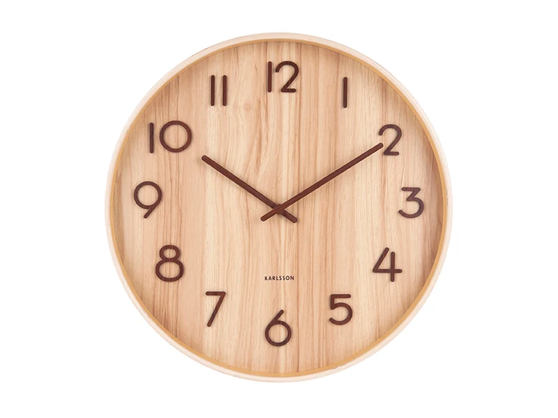 Karlsson Pure Medium KA5809WD Wanduhr Hellholz • Geräuschloses Sweep-Uhrwerk • Natürliches Bassholz-Design