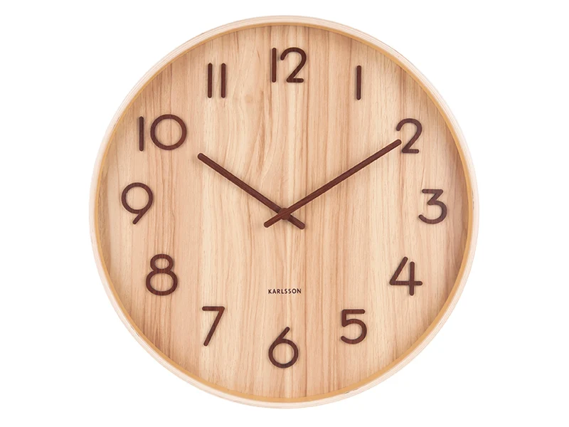Karlsson Pure Large KA5810WD Wanduhr Hellholz • Geräuschloses Sweep-Uhrwerk • Naturholz-Design