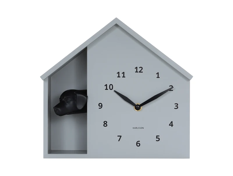 Karlsson Peeking Doggy KA6097GY Wanduhr Grau • Hundebellen zur vollen Stunde • Geräuschloses Sweep-Uhrwerk