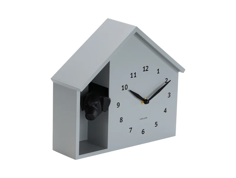 Karlsson Peeking Doggy KA6097GY Wanduhr Grau • Hundebellen zur vollen Stunde • Geräuschloses Sweep-Uhrwerk