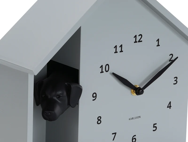 Karlsson Peeking Doggy KA6097GY Wanduhr Grau • Hundebellen zur vollen Stunde • Geräuschloses Sweep-Uhrwerk