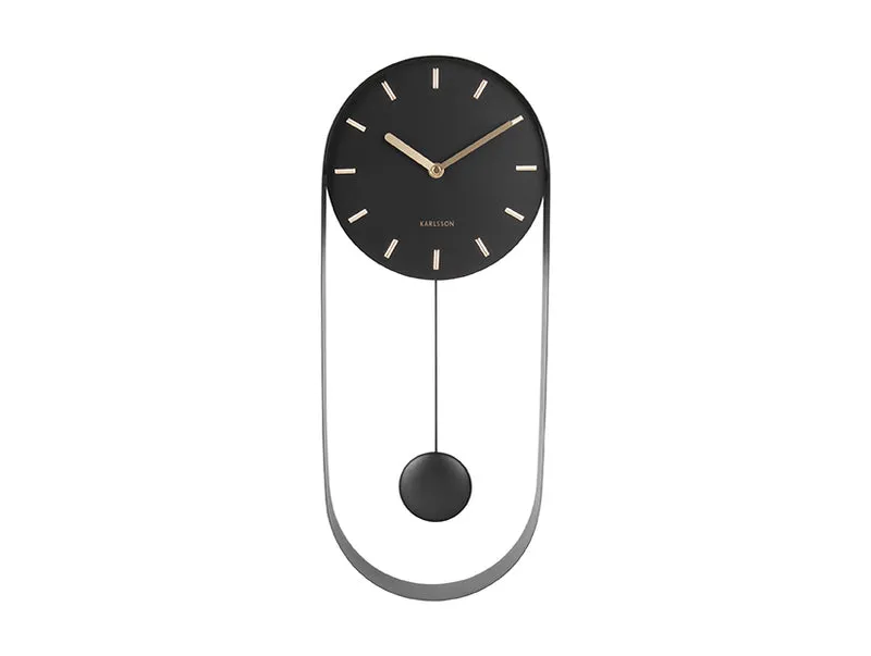 Karlsson Pendulum Charm KA5822BK Wanduhr Schwarz • Sweep-Uhrwerk • Pendeluhr im Stationsdesign