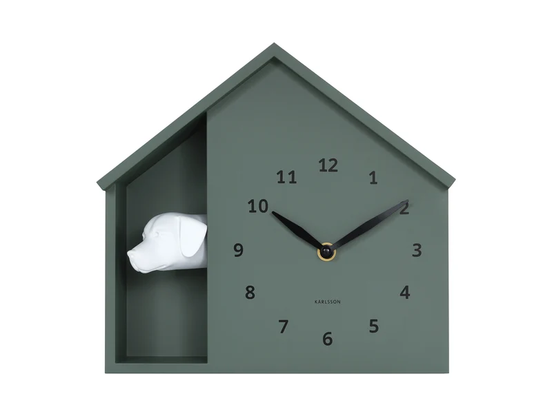 Karlsson Peeking Doggy KA6097GR Wanduhr Dschungelgrün • Stündliches Hundegebell • Sweep-Uhrwerk
