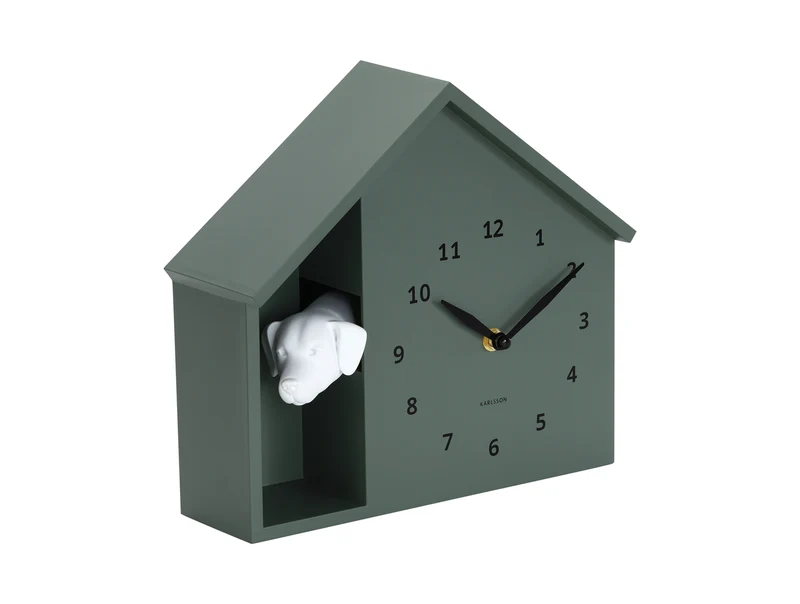 Karlsson Peeking Doggy KA6097GR Wanduhr Dschungelgrün • Stündliches Hundegebell • Sweep-Uhrwerk
