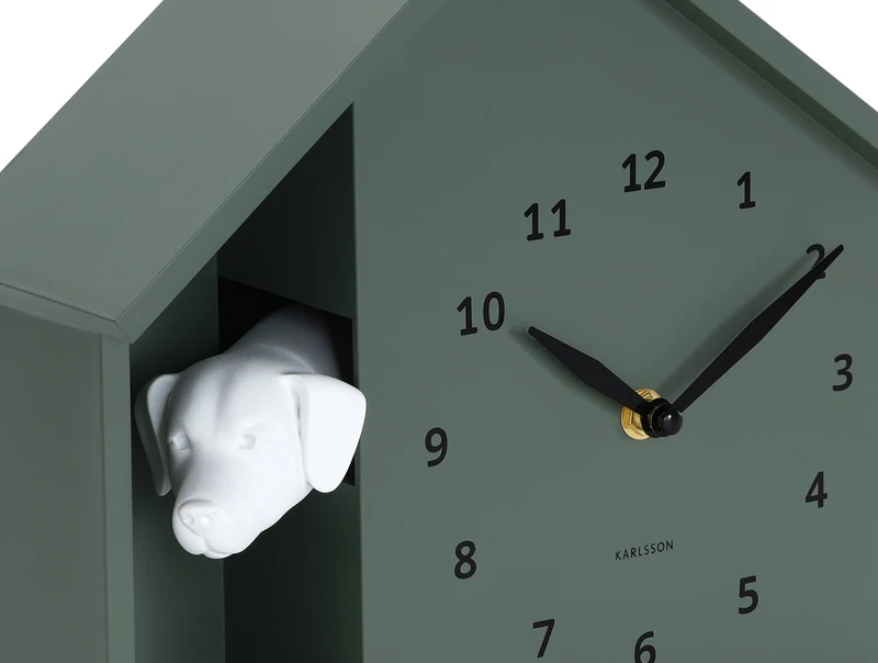 Karlsson Peeking Doggy KA6097GR Wanduhr Dschungelgrün • Stündliches Hundegebell • Sweep-Uhrwerk