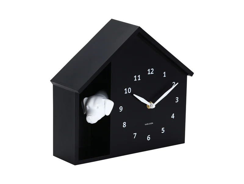Karlsson Peeking Doggy KA6097BK Wanduhr Schwarz • Stündliches Hundegebell • Geräuschlosem Sweep-Uhrwerk