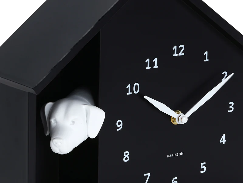 Karlsson Peeking Doggy KA6097BK Wanduhr Schwarz • Stündliches Hundegebell • Geräuschlosem Sweep-Uhrwerk