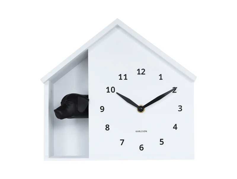 Karlsson Peeking Doggy KA6097WH Wanduhr Weiß • Stündliches Hundegebell • Geräuscharmes Sweep-Uhrwerk