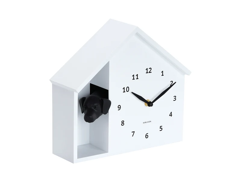 Karlsson Peeking Doggy KA6097WH Wanduhr Weiß • Stündliches Hundegebell • Geräuscharmes Sweep-Uhrwerk