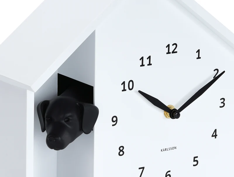 Karlsson Peeking Doggy KA6097WH Wanduhr Weiß • Stündliches Hundegebell • Geräuscharmes Sweep-Uhrwerk