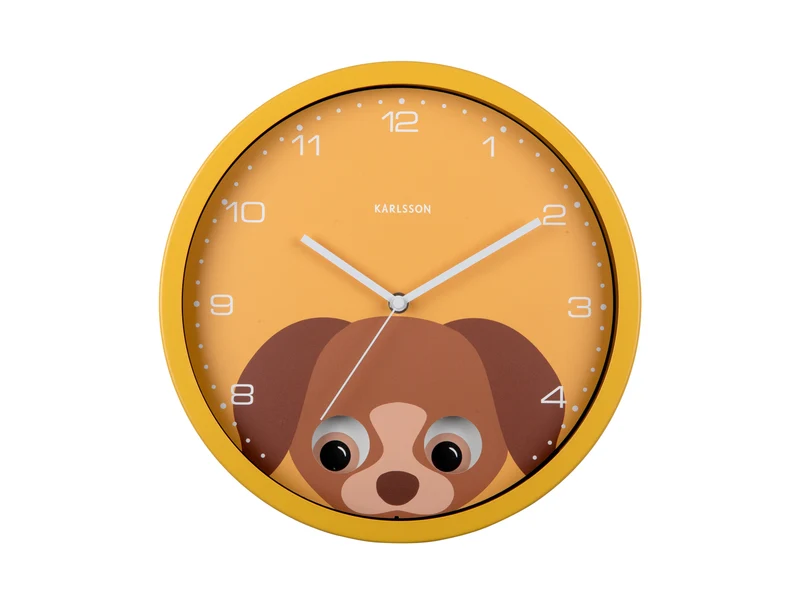Karlsson Peekaboo Dog KA5997YE Wanduhr Gelb • Bewegende Augen • Kinderzimmer-Design