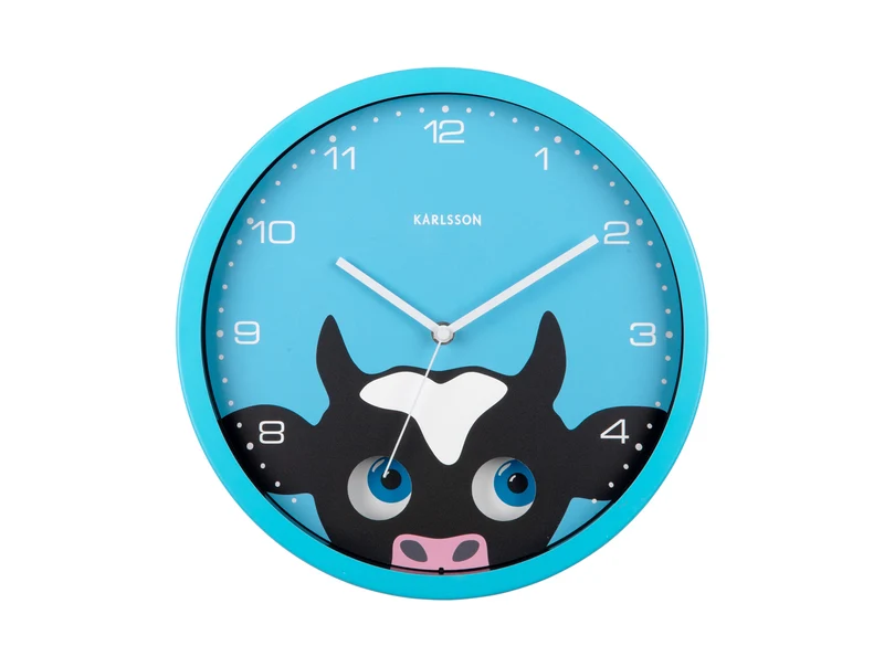 Karlsson Peekaboo Cow KA5997BL Wanduhr Blau • Bewegliche Augen • Kinderzimmer-Design