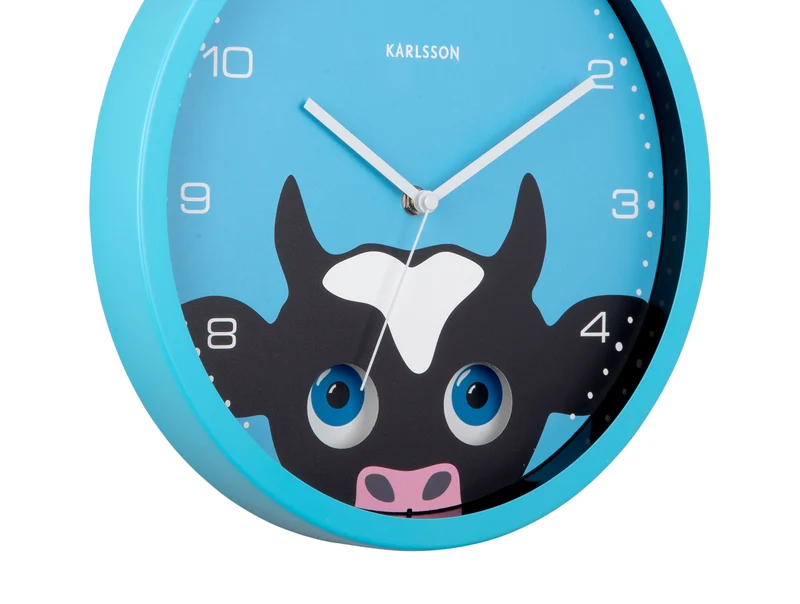 Karlsson Peekaboo Cow KA5997BL Wanduhr Blau • Bewegliche Augen • Kinderzimmer-Design