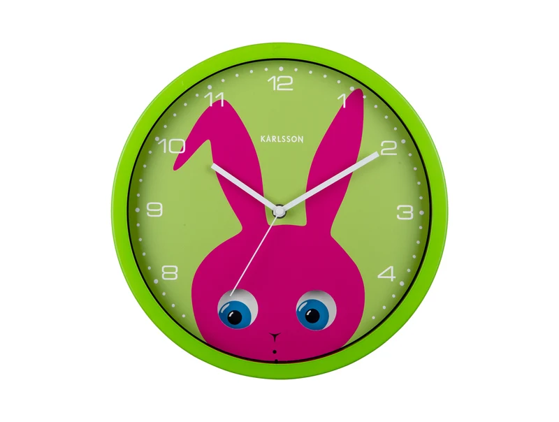 Karlsson Peekaboo Bunny KA5997DG Wanduhr Dunkelgrün • Bewegliche Augen • Kinderzimmer-Design