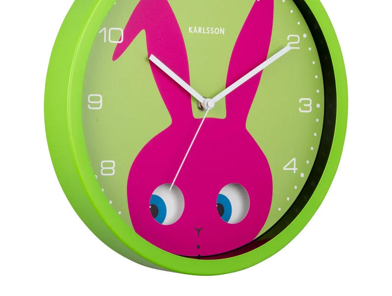 Karlsson Peekaboo Bunny KA5997DG Wanduhr Dunkelgrün • Bewegliche Augen • Kinderzimmer-Design