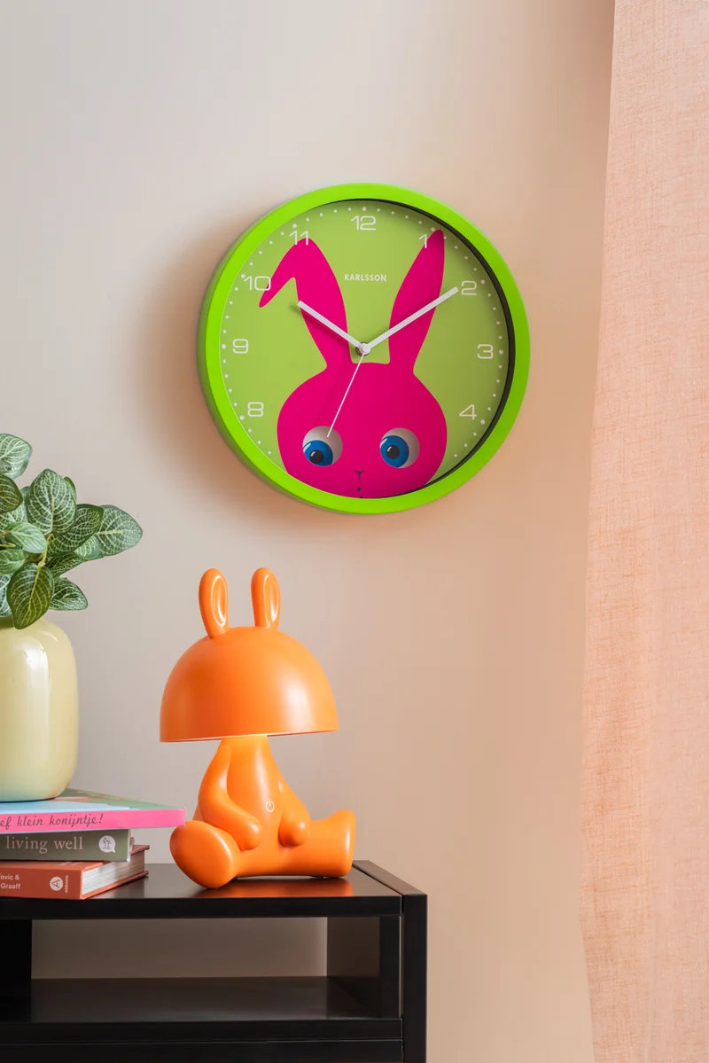 Karlsson Peekaboo Bunny KA5997DG Wanduhr Dunkelgrün • Bewegliche Augen • Kinderzimmer-Design