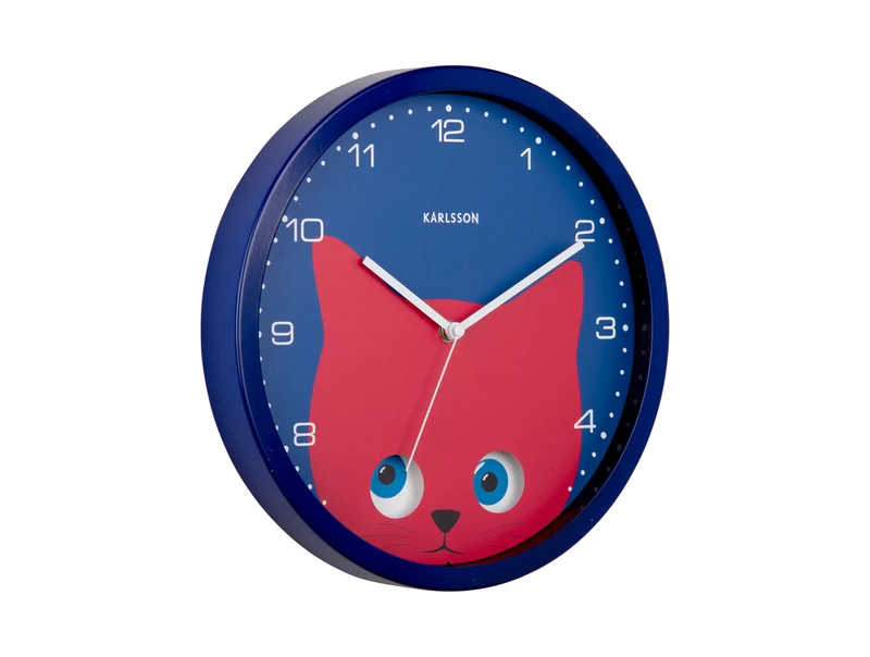 Karlsson Peekaboo Cat KA5997DB Wanduhr Dunkelblau • Bewegende Augen • Geräuschloses Sweep-Uhrwerk