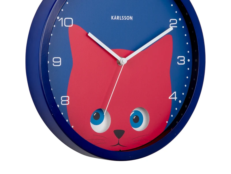 Karlsson Peekaboo Cat KA5997DB Wanduhr Dunkelblau • Bewegende Augen • Geräuschloses Sweep-Uhrwerk