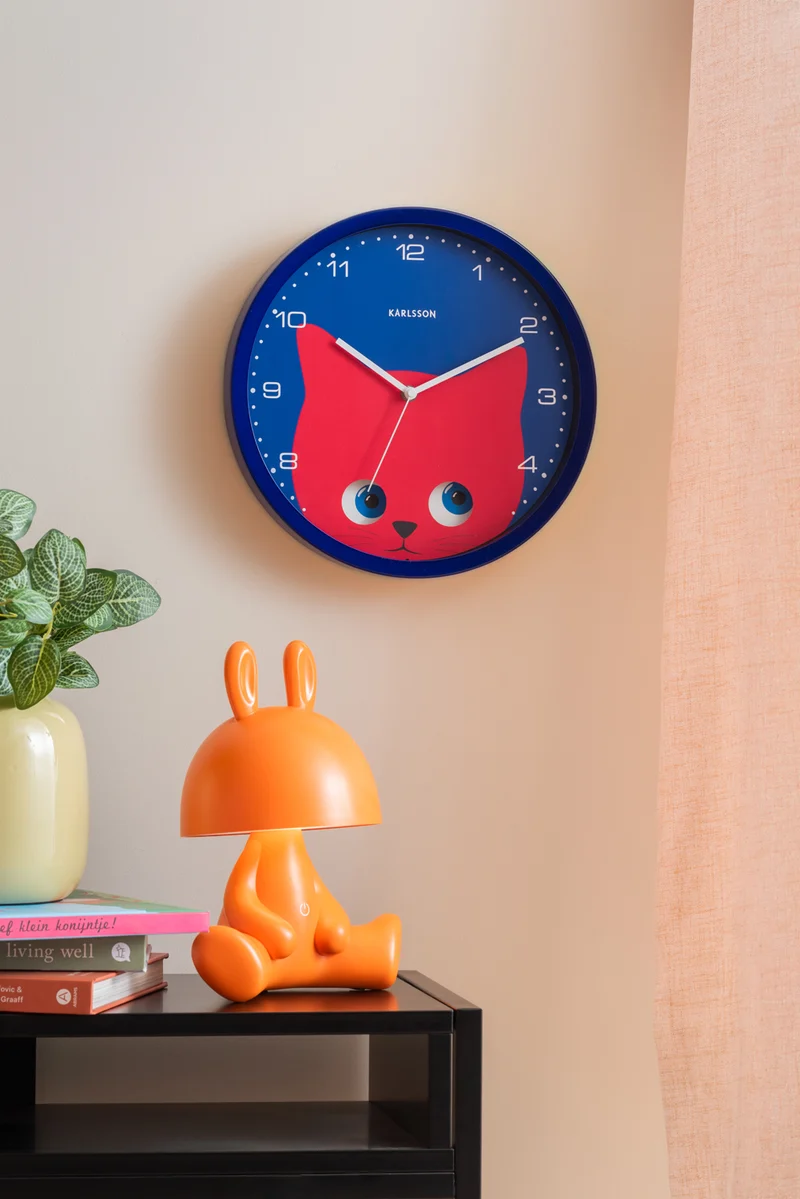 Karlsson Peekaboo Cat KA5997DB Wanduhr Dunkelblau • Bewegende Augen • Geräuschloses Sweep-Uhrwerk