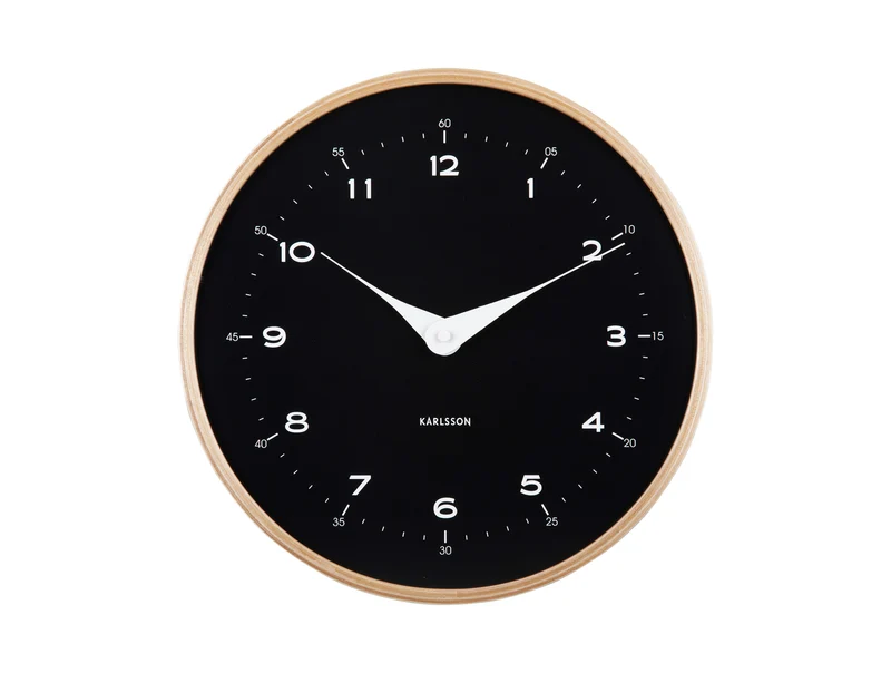 Karlsson Osado Dome KA5995BK Wanduhr Schwarzes Holz • Sweep-Uhrwerk • 12h/24h-Anzeige