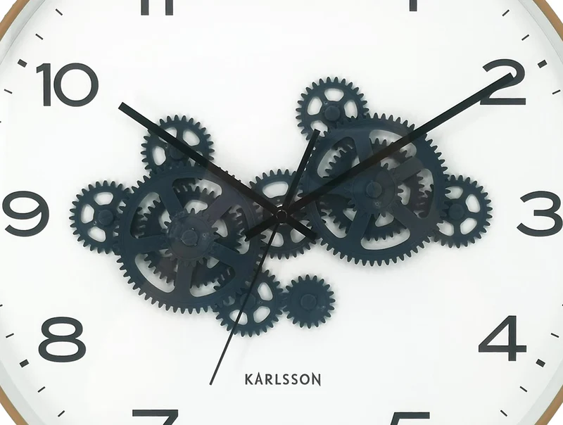 Karlsson Open Gear KA6093YE Wanduhr Ockergelb • Sweep-Uhrwerk • Offenes Zahnraddesign