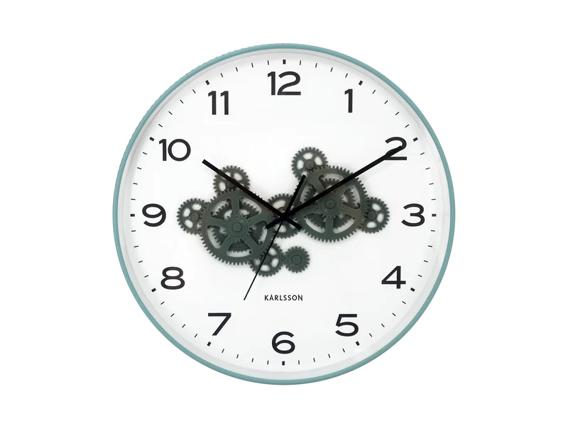 Karlsson Open Gear KA6093BL Wanduhr Mistblau & Dschungelgrün • Geräuschloses Sweep-Uhrwerk • Sichtbares Zahnradwerk