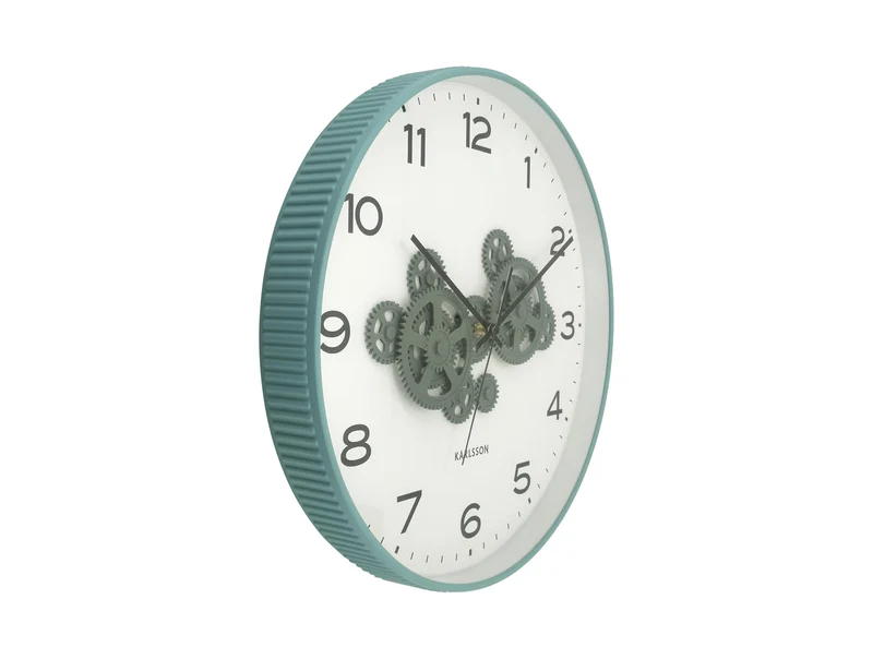 Karlsson Open Gear KA6093BL Wanduhr Mistblau & Dschungelgrün • Geräuschloses Sweep-Uhrwerk • Sichtbares Zahnradwerk