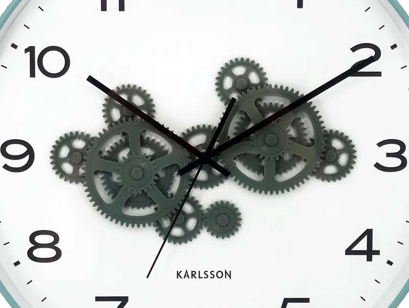 Karlsson Open Gear KA6093BL Wanduhr Mistblau & Dschungelgrün • Geräuschloses Sweep-Uhrwerk • Sichtbares Zahnradwerk