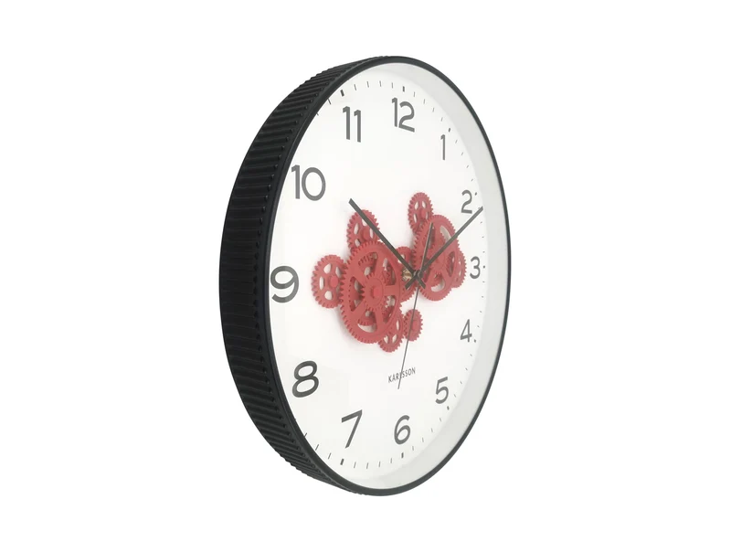 Karlsson Open Gear KA6093BK Wanduhr Schwarz • Sichtbares Zahnradwerk • Sweep-Uhrwerk