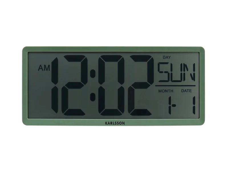 Karlsson Retro LCD KA6020GR Wanduhr Dschungelgrün • Digitales LCD-Display • Weck- und Kalenderfunktion