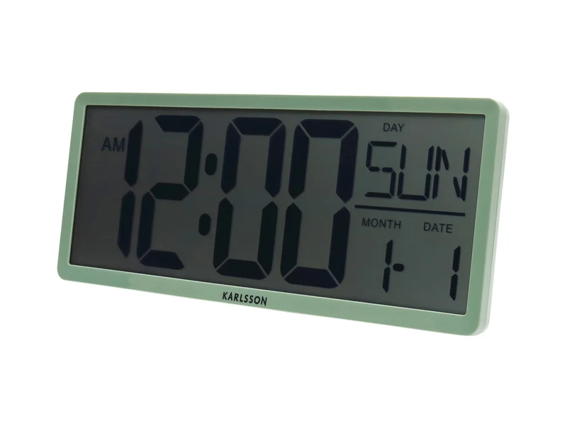 Karlsson Retro LCD KA6020GR Wanduhr Dschungelgrün • Digitales LCD-Display • Weck- und Kalenderfunktion